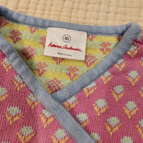 Hanna Andersson sweater 80 18/24 months combed cotton pink blue girl toddler - Picture 2 of 7